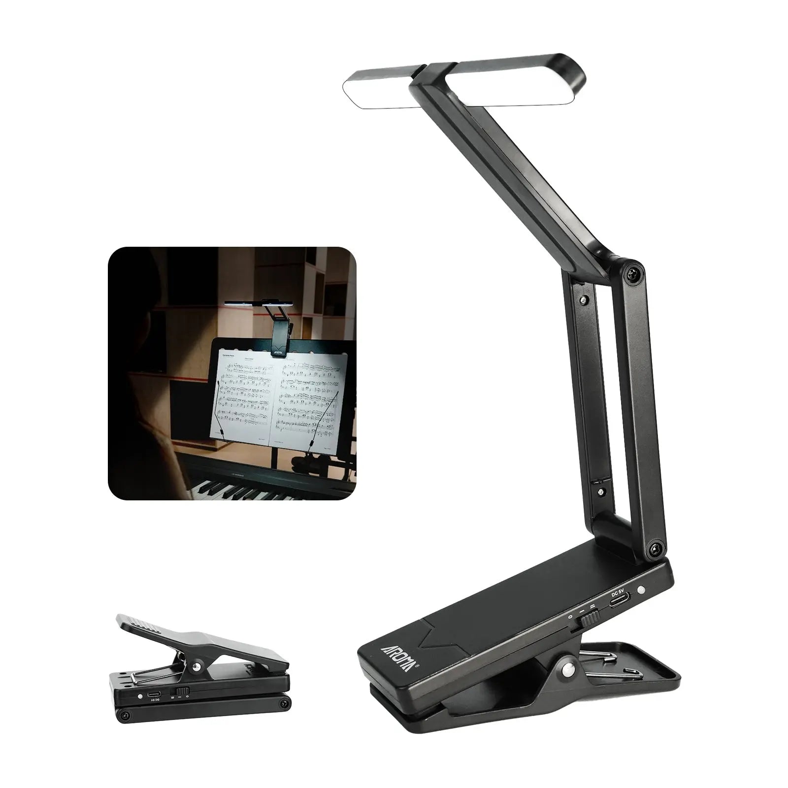 Aroma Sheet Music Stand Light Clip On Rechargeable with Adjustable Angle Piano Lamp with 2 Brightness for Musician Player Reading AROMA