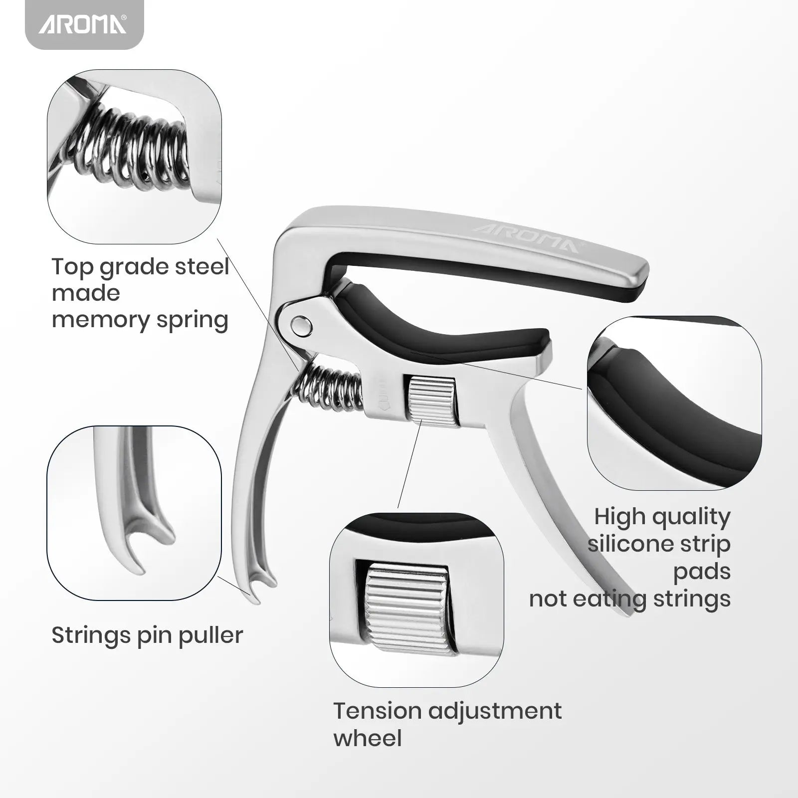 Aroma Professional Guitar Capo Trigger Tension Adjustable with Guitar Bridge Pin Puller for 6 Strings Acoustic and Electric Guitars AROMA