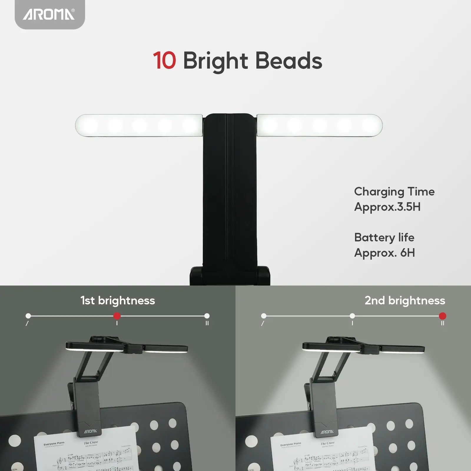 Aroma Sheet Music Stand Light Clip On Rechargeable with Adjustable Angle Piano Lamp with 2 Brightness for Musician Player Reading AROMA