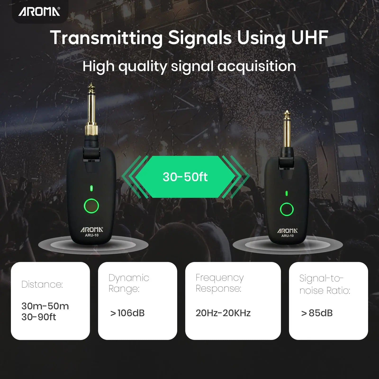 Aroma UHF Wireless Guitar System Rechargeable Audio Wireless Guitar Transmitter Receiver Support 7 Channels for Guitar Bass Electric Musical Instruments AROMA
