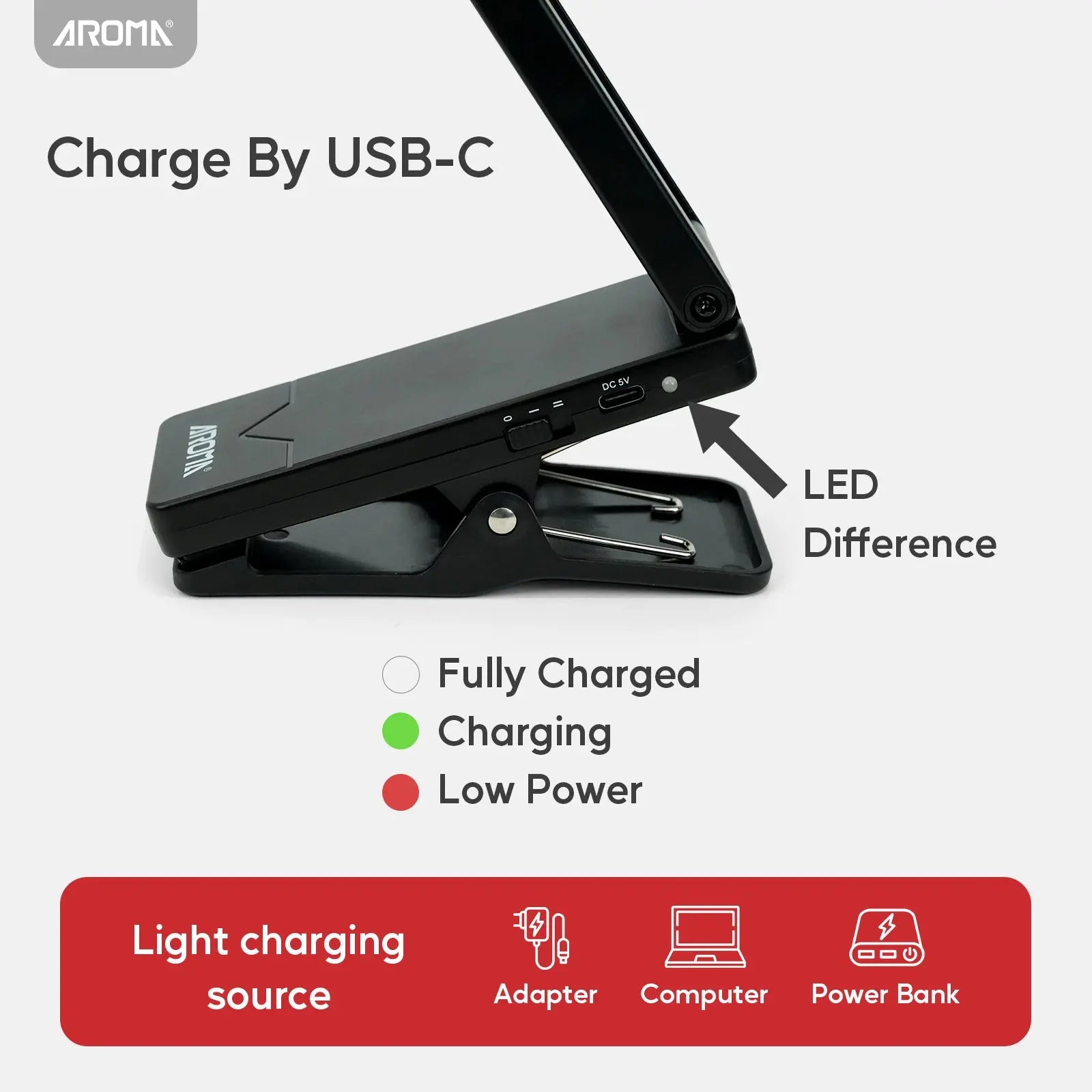 Aroma Sheet Music Stand Light Clip On Rechargeable with Adjustable Angle Piano Lamp with 2 Brightness for Musician Player Reading AROMA
