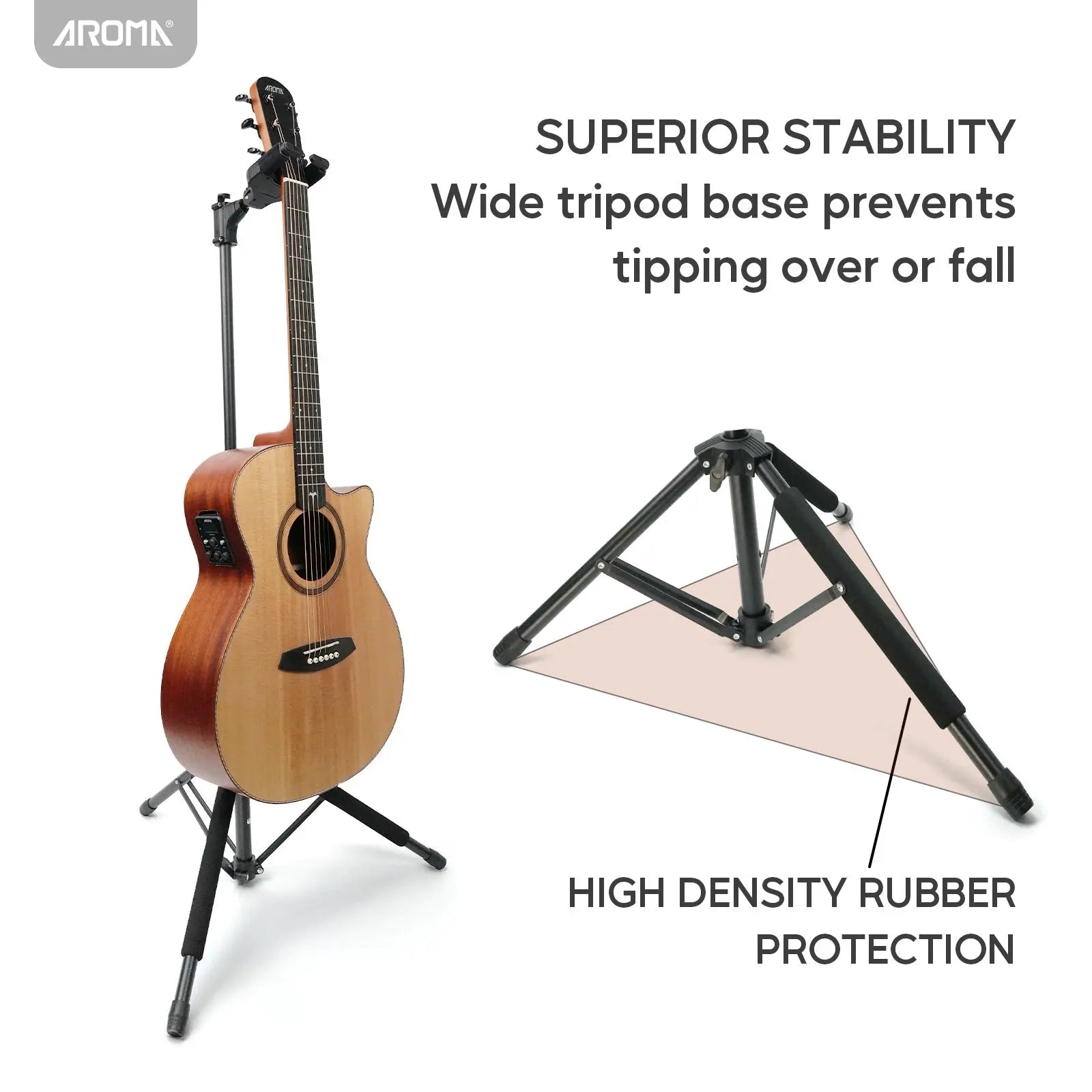Aroma Universal Portable Guitar Stand with Auto-Lock Neck Holder Floor Guitar Holder One-button Adjustable Height In Soild Tripod AROMA