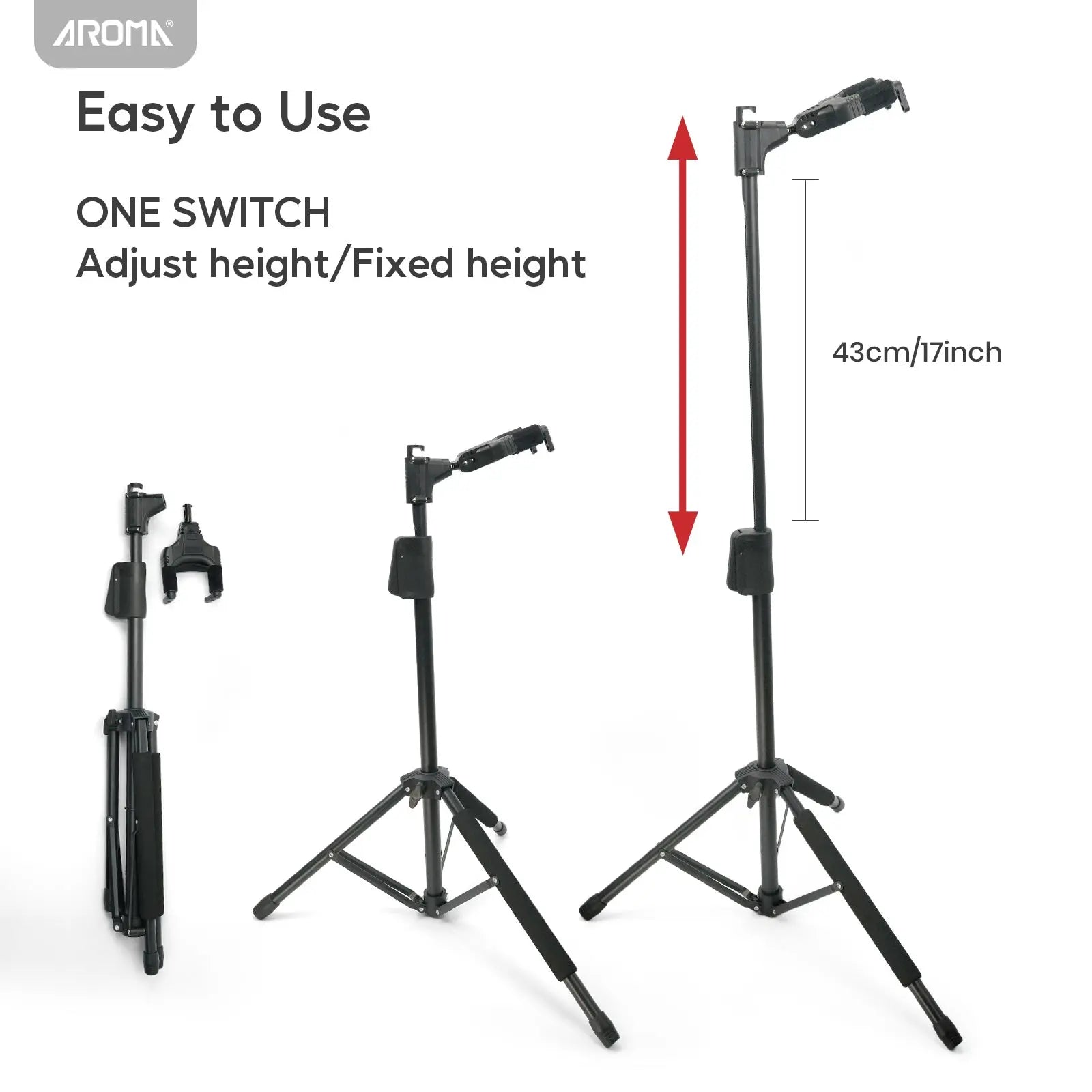 Aroma Universal Portable Guitar Stand with Auto-Lock Neck Holder Floor Guitar Holder One-button Adjustable Height In Soild Tripod AROMA
