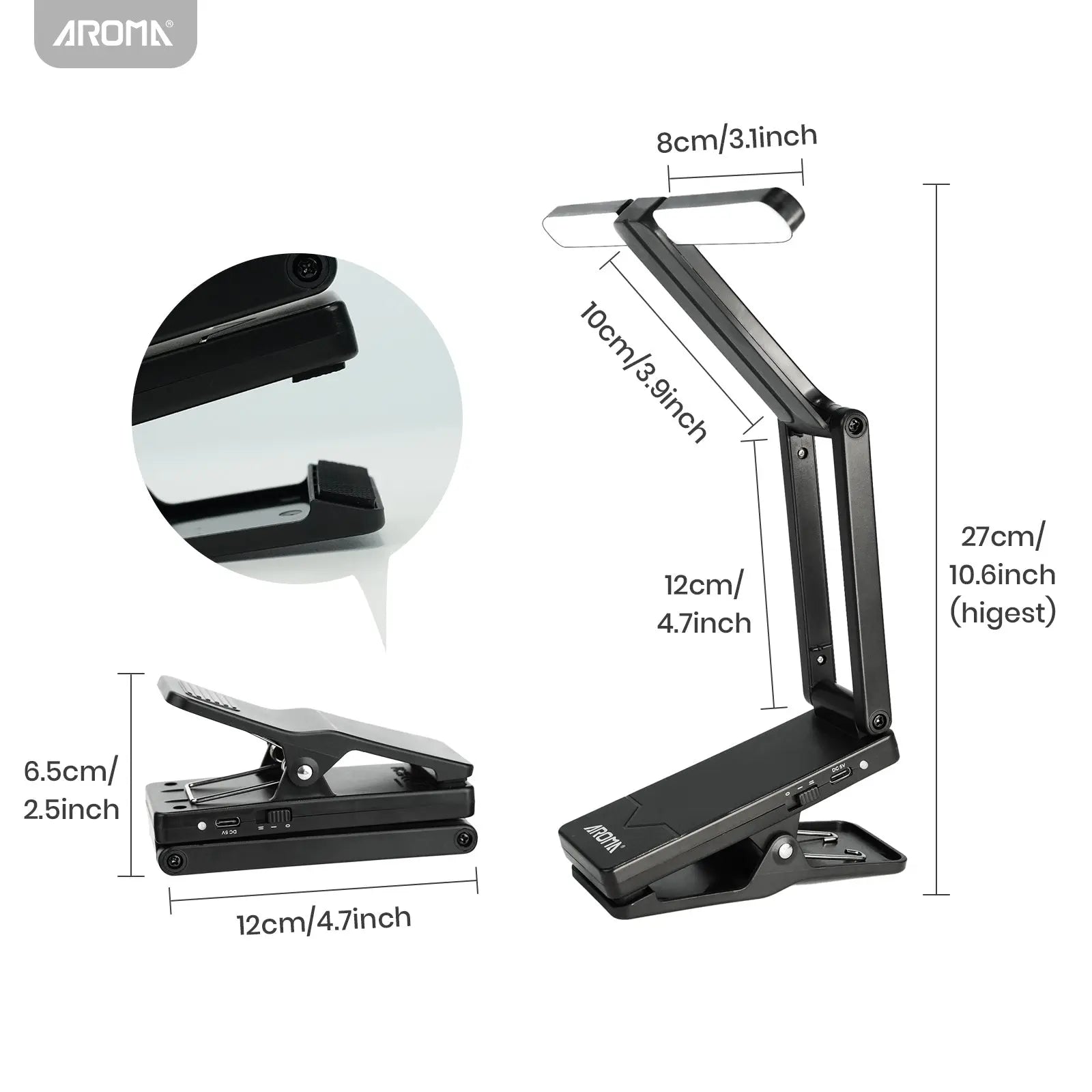 Aroma Sheet Music Stand Light Clip On Rechargeable with Adjustable Angle Piano Lamp with 2 Brightness for Musician Player Reading AROMA