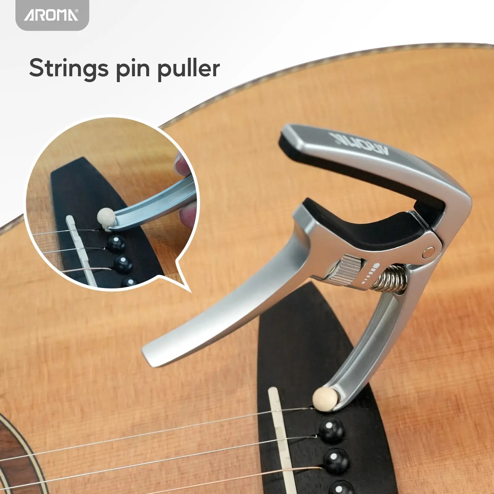 Aroma Professional Guitar Capo Trigger Tension Adjustable with Guitar Bridge Pin Puller for 6 Strings Acoustic and Electric Guitars AROMA