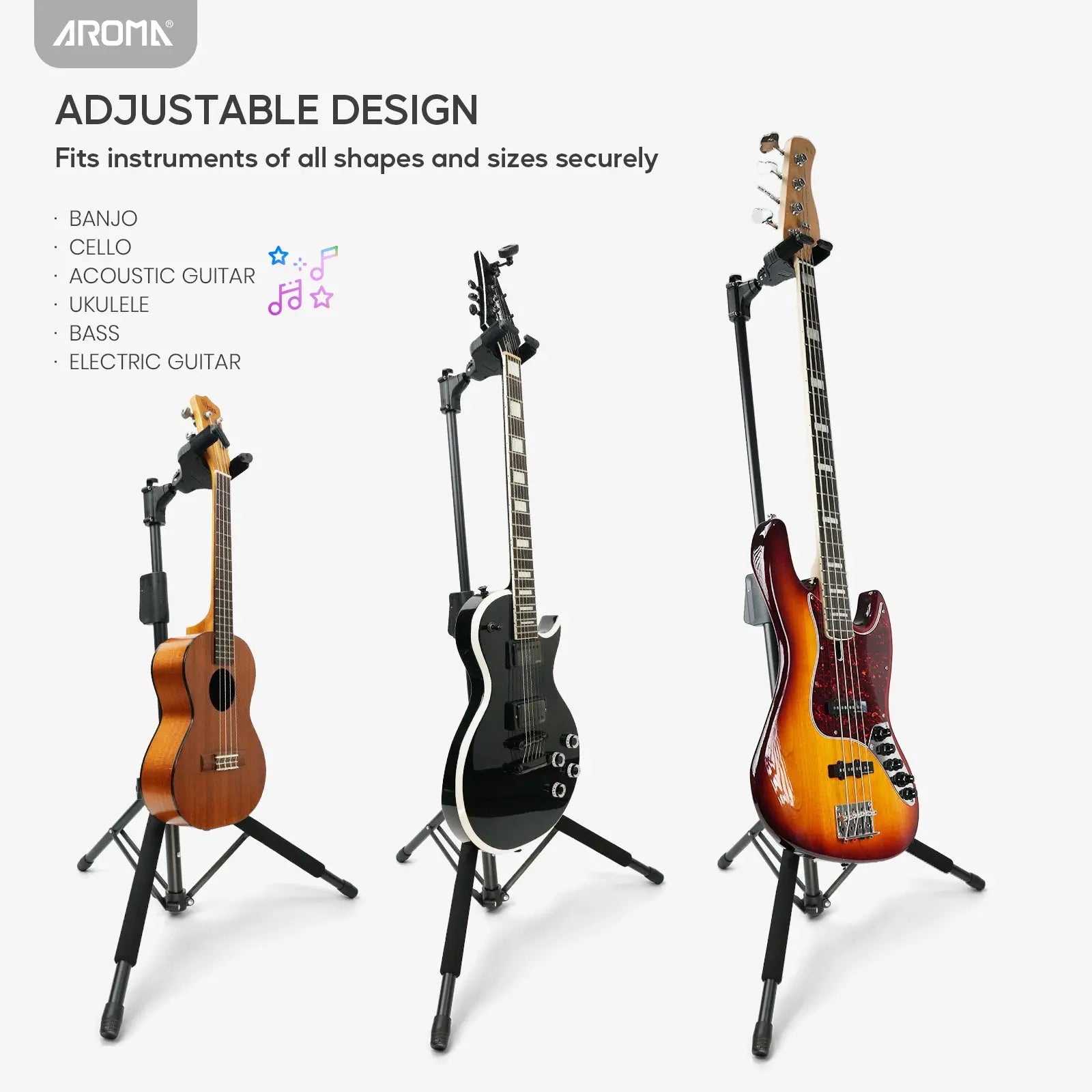 Aroma Universal Portable Guitar Stand with Auto-Lock Neck Holder Floor Guitar Holder One-button Adjustable Height In Soild Tripod AROMA