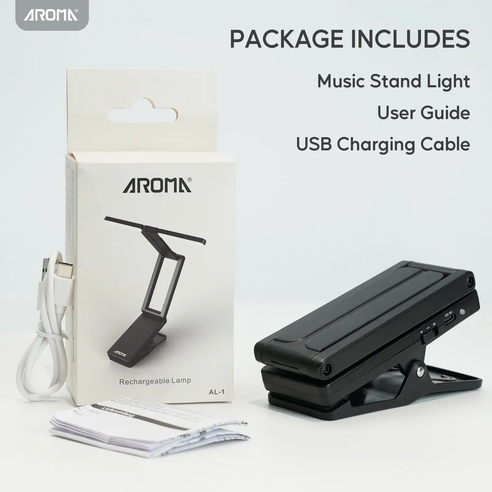 Aroma Sheet Music Stand Light Clip On Rechargeable with Adjustable Angle Piano Lamp with 2 Brightness for Musician Player Reading AROMA