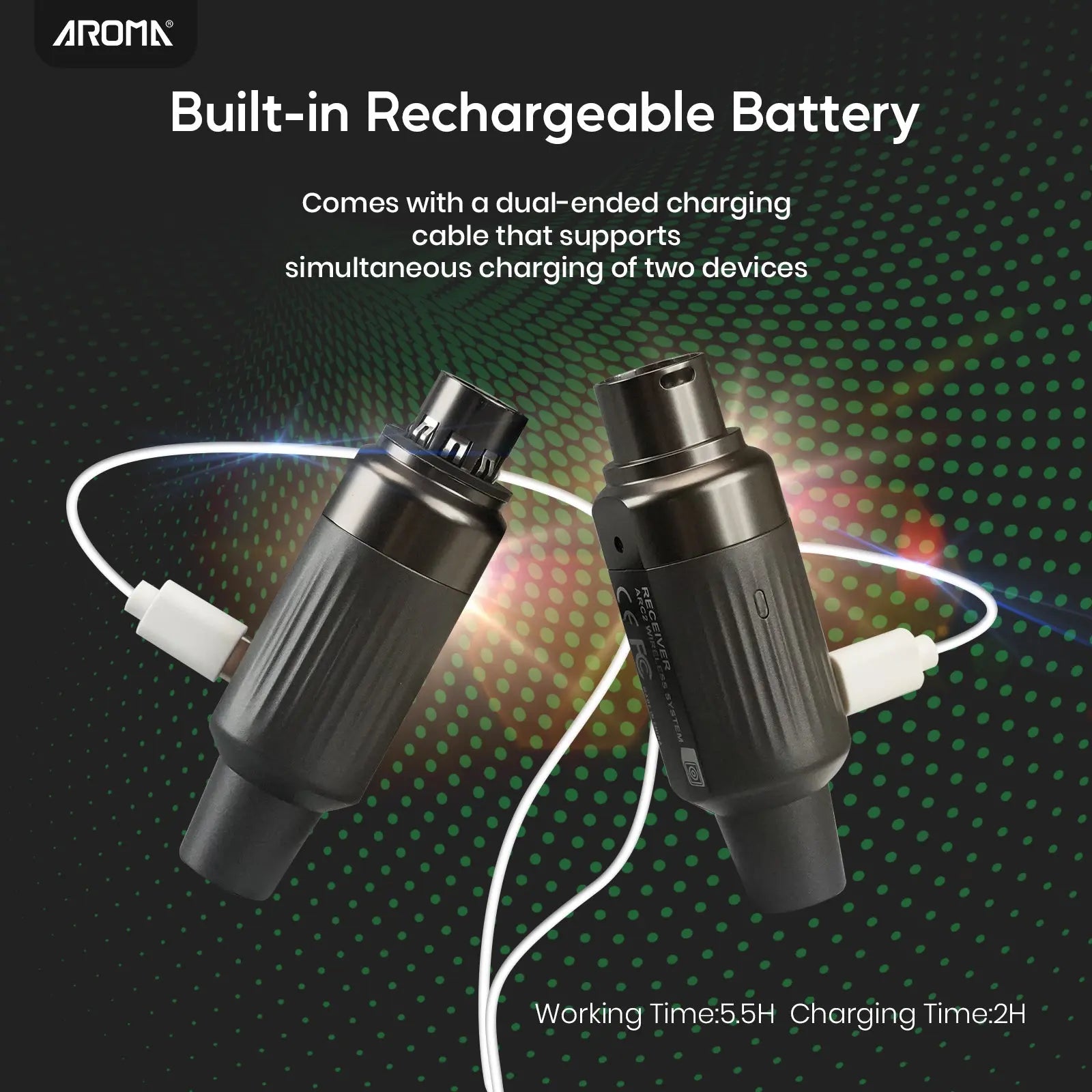 Aroma Wireless XLR Microphone Audio Transmitter Receiver Rechargeable UHF Wireless Microphone System Stable Transmission for Dynamic Mics PA Mixer AROMA