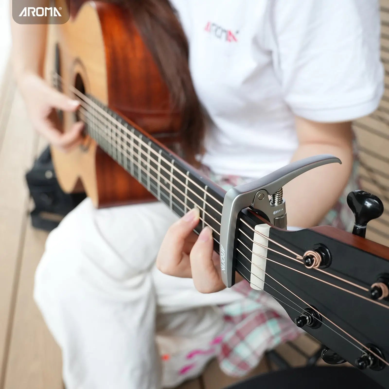 Aroma Professional Guitar Capo Trigger Tension Adjustable with Guitar Bridge Pin Puller for 6 Strings Acoustic and Electric Guitars AROMA