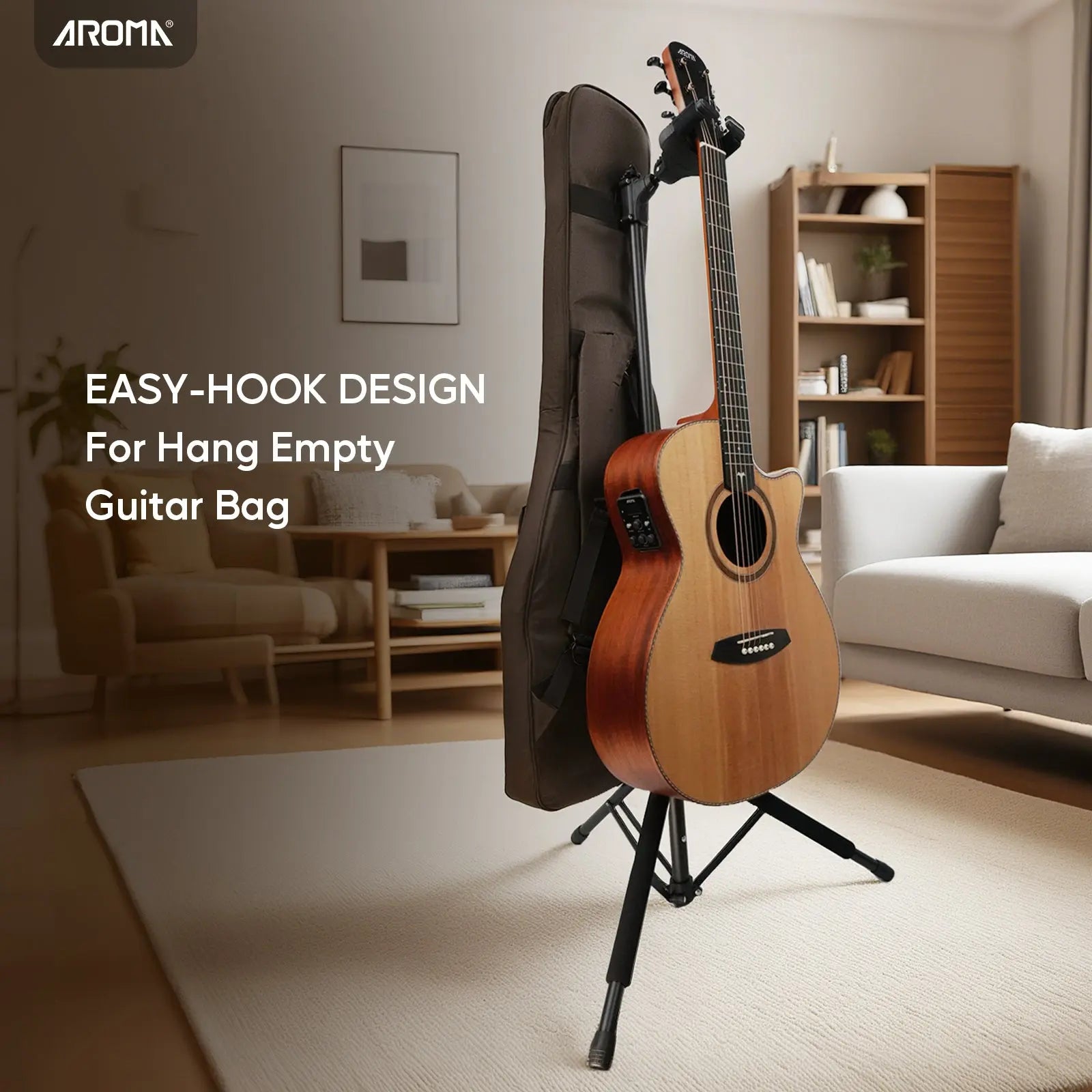 Aroma Universal Portable Guitar Stand with Auto-Lock Neck Holder Floor Guitar Holder One-button Adjustable Height In Soild Tripod AROMA
