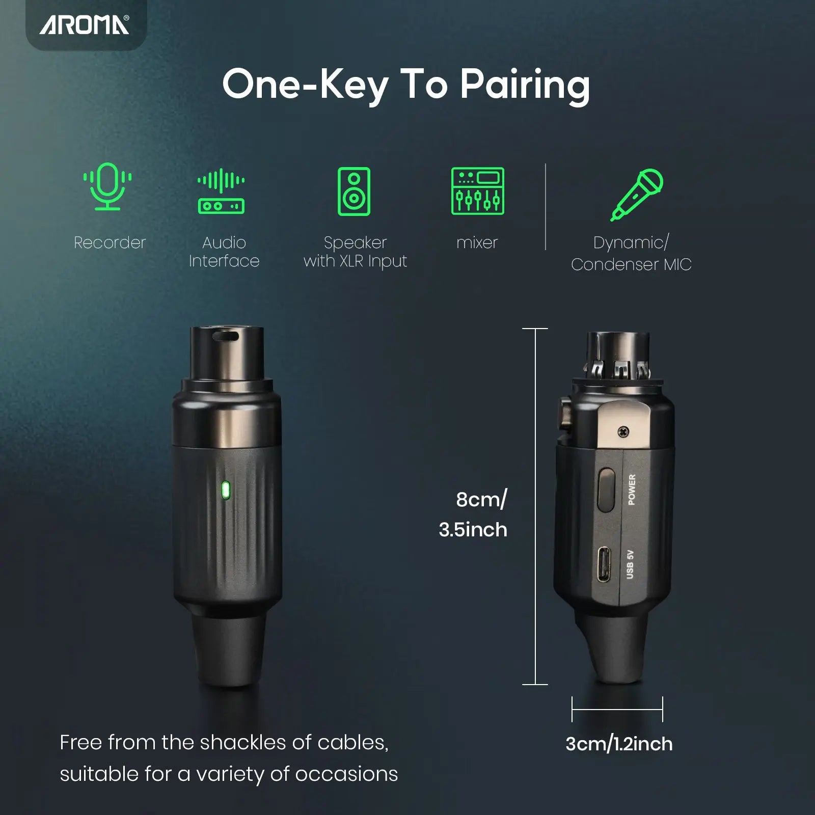 Aroma Wireless XLR Microphone Audio Transmitter Receiver Rechargeable UHF Wireless Microphone System Stable Transmission for Dynamic Mics PA Mixer AROMA