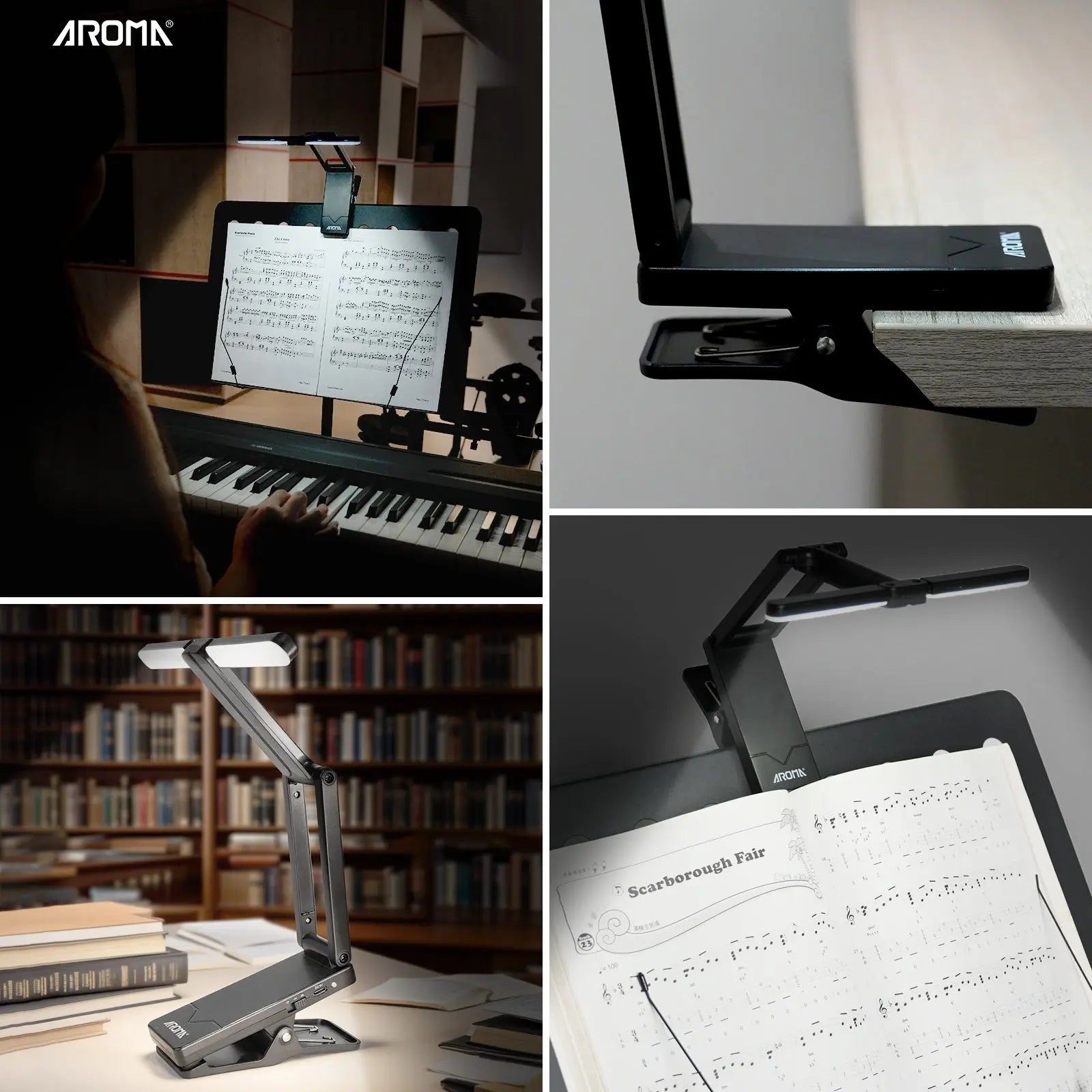 Aroma Sheet Music Stand Light Clip On Rechargeable with Adjustable Angle Piano Lamp with 2 Brightness for Musician Player Reading AROMA