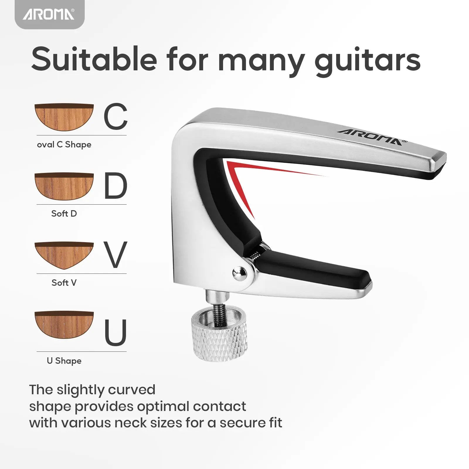 Aroma Professional Guitar Capo Adjustable Tension for 6 String Acoustic and Electric Guitar for Buzz Free Quick Release Zinc Alloy AROMA