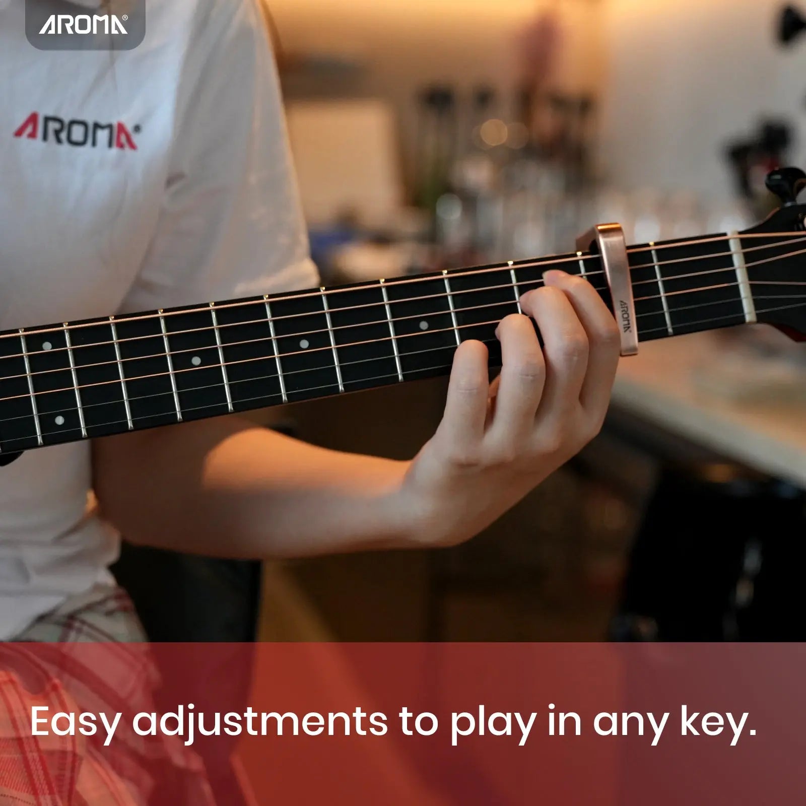 Aroma Professional Guitar Capo Adjustable Tension for 6 String Acoustic and Electric Guitar for Buzz Free Quick Release Zinc Alloy AROMA
