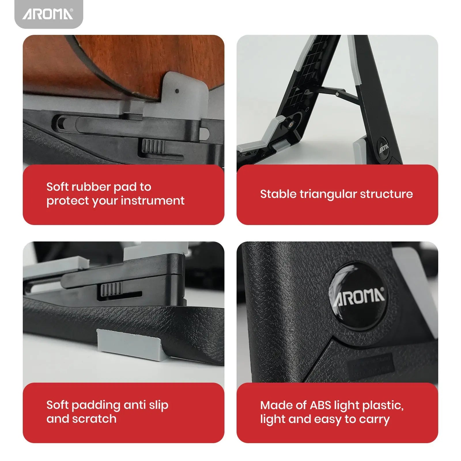 Aroma Folding Ukulele Stand with Non-Slip Base Adjustable Classic A-Frame Holder for Small Instruments Like Violin Ukulele Mandolin AROMA