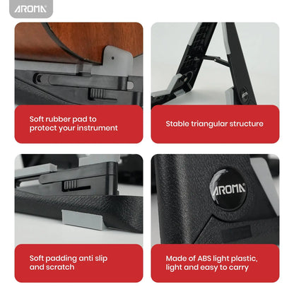 Aroma Folding Ukulele Stand with Non-Slip Base Adjustable Classic A-Frame Holder for Small Instruments Like Violin Ukulele Mandolin AROMA