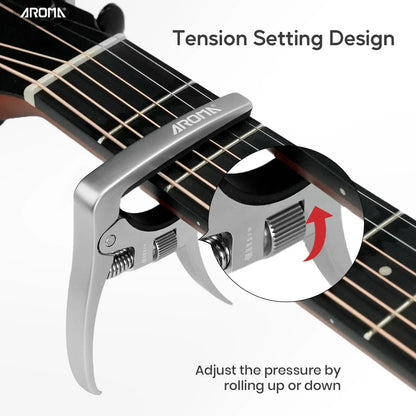 Aroma Professional Guitar Capo Trigger Tension Adjustable with Guitar Bridge Pin Puller for 6 Strings Acoustic and Electric Guitars AROMA