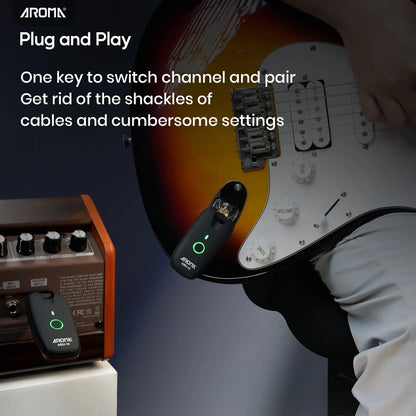 Aroma UHF Wireless Guitar System Rechargeable Audio Wireless Guitar Transmitter Receiver Support 7 Channels for Guitar Bass Electric Musical Instruments AROMA