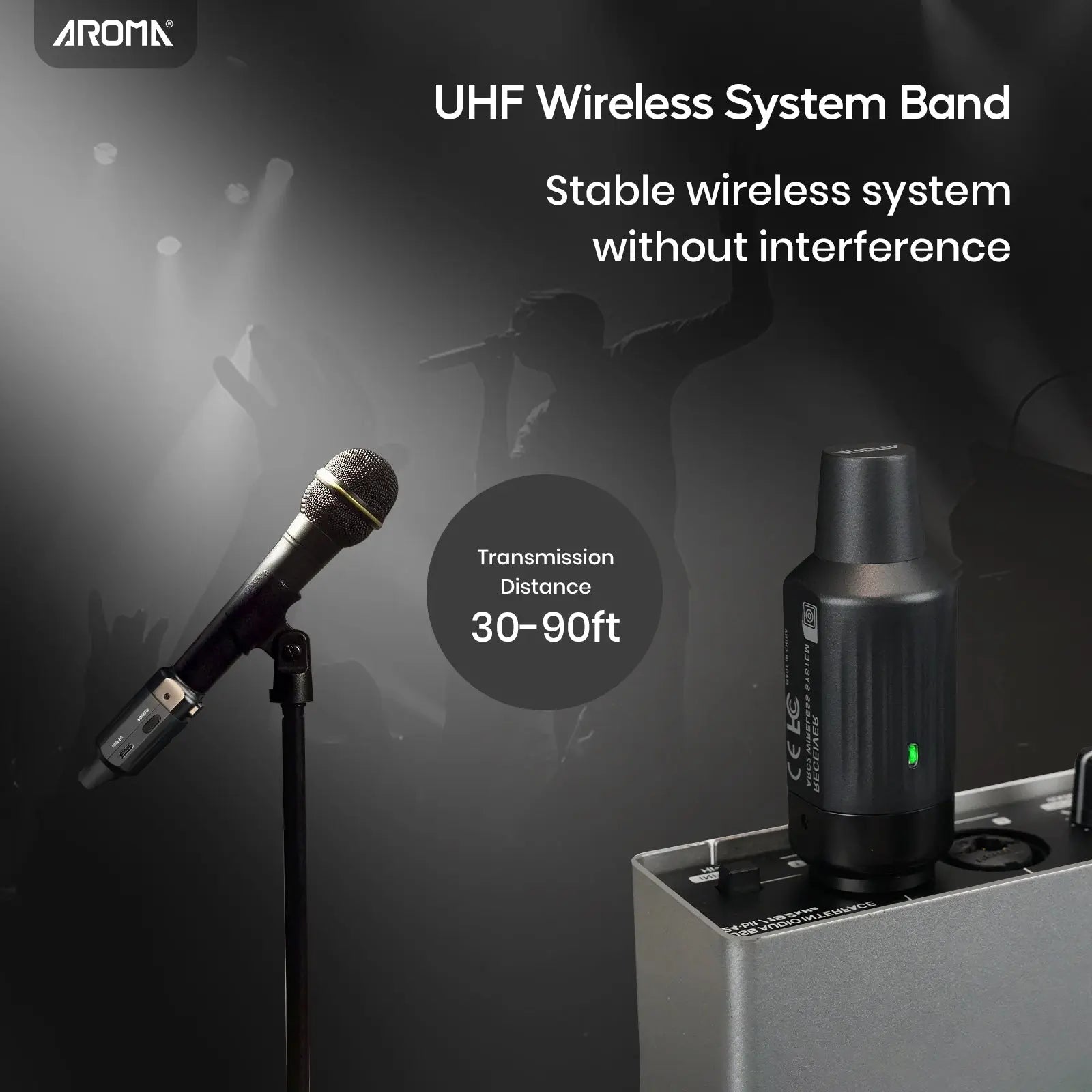 Aroma Wireless XLR Microphone Audio Transmitter Receiver Rechargeable UHF Wireless Microphone System Stable Transmission for Dynamic Mics PA Mixer AROMA