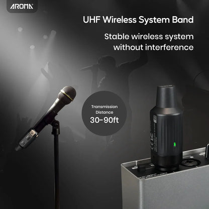 Aroma Wireless XLR Microphone Audio Transmitter Receiver Rechargeable UHF Wireless Microphone System Stable Transmission for Dynamic Mics PA Mixer AROMA