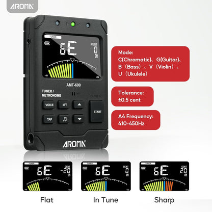 Aroma 3 In 1 Digital Metronome Tuner Rechargeable for All Instruments with Guitar Bass Violin Ukulele Chromatic and Wind Instruments Tuning Modes AROMA