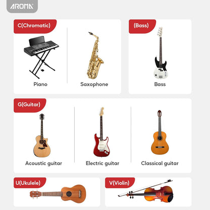 Aroma 3 In 1 Digital Metronome Tuner Rechargeable for All Instruments with Guitar Bass Violin Ukulele Chromatic and Wind Instruments Tuning Modes AROMA