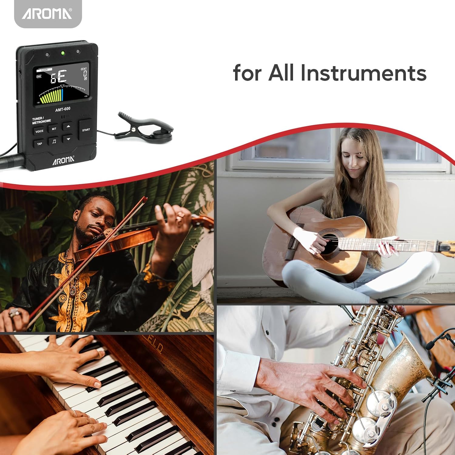 Aroma 3 In 1 Digital Metronome Tuner Rechargeable for All Instruments with Guitar Bass Violin Ukulele Chromatic and Wind Instruments Tuning Modes AROMA