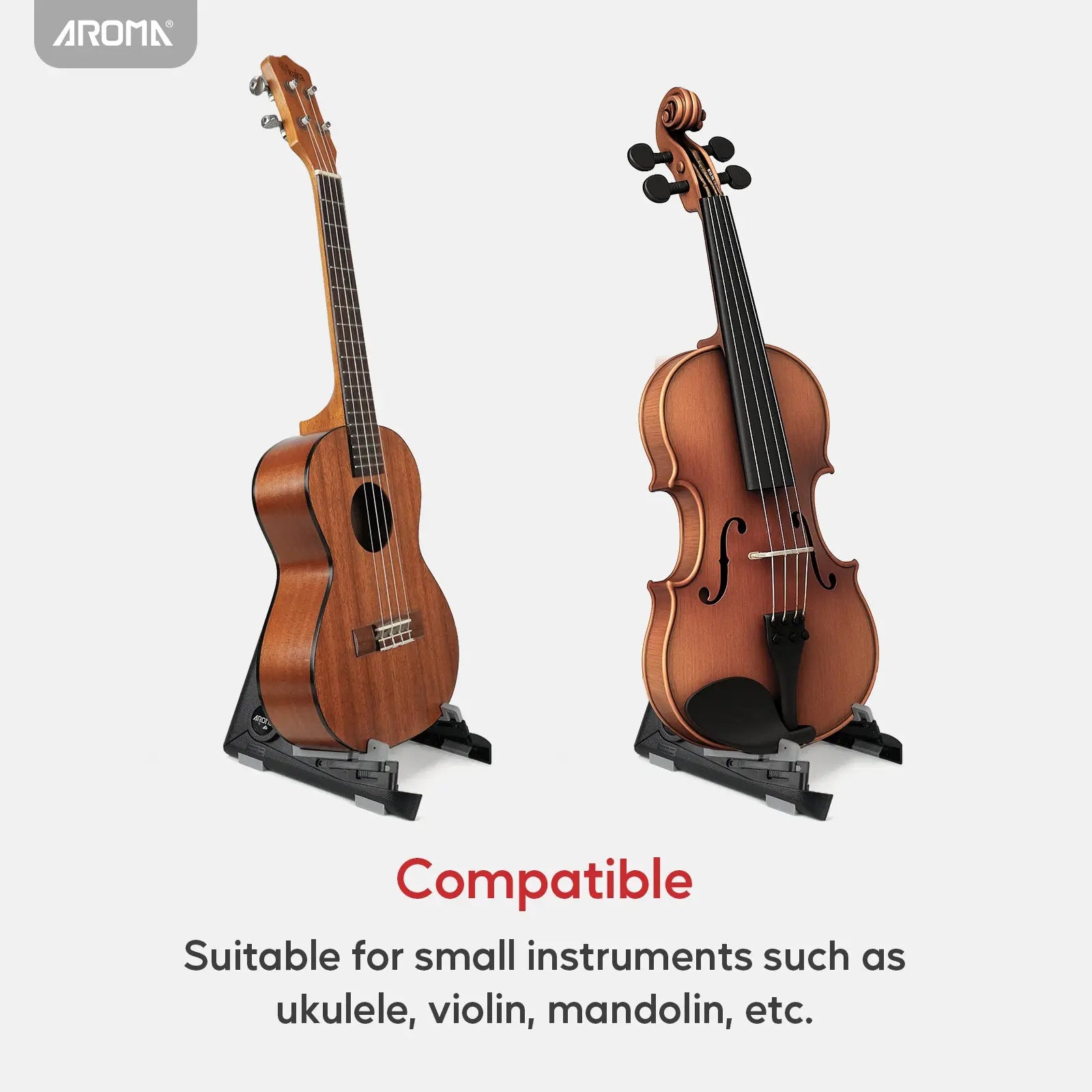 Aroma Folding Ukulele Stand with Non-Slip Base Adjustable Classic A-Frame Holder for Small Instruments Like Violin Ukulele Mandolin AROMA