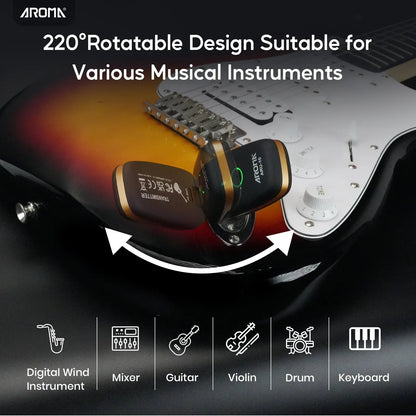 Aroma UHF Wireless Guitar System Rechargeable Audio Wireless Guitar Transmitter Receiver Support 7 Channels for Guitar Bass Electric Musical Instruments AROMA