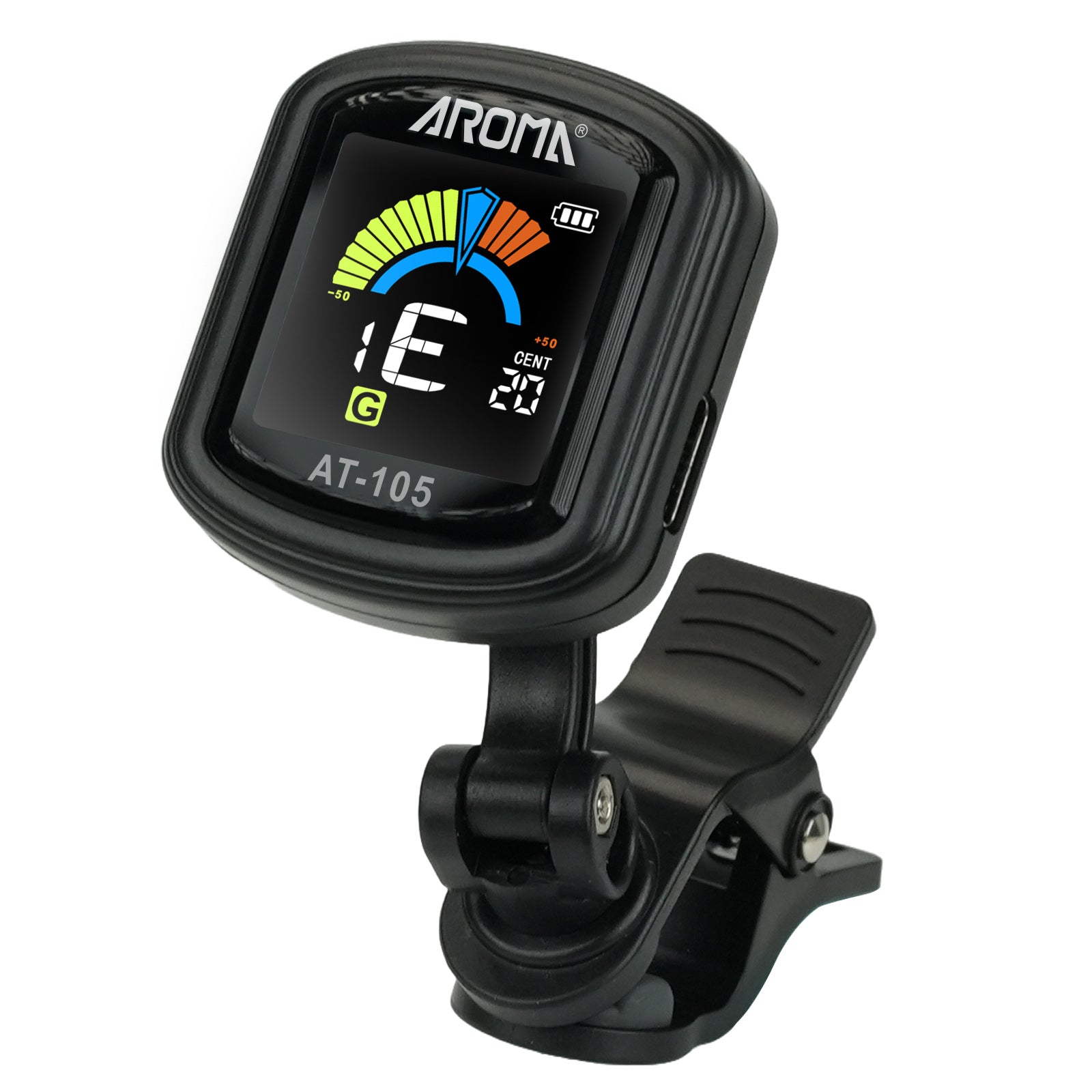Aroma Guitar Tuner Clip On Rechargeable for Chromatic Guitar Bass Ukulele Violin Fast Accurate Tuning 360° Rotating Silicone Clamp